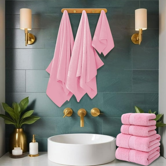 PALIFEUR Soft Cotton 4 Piece Bath Towels Set for Bathroom Spa Beach Towels, 2 Bath Towels 2 Washcloths Colourful Thick Absorbent Towels Towel Set, 55x27 inch Wash Cloths 29x12 inch Wash Cloths