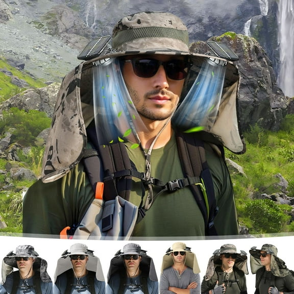 PALIFEUR Solar Powered Fan Hat Lightweight Solar Fan Hat Summer Water Proof Sun Hat Outdoor Hat With Fans Solar Power for Hiking Camping Beach