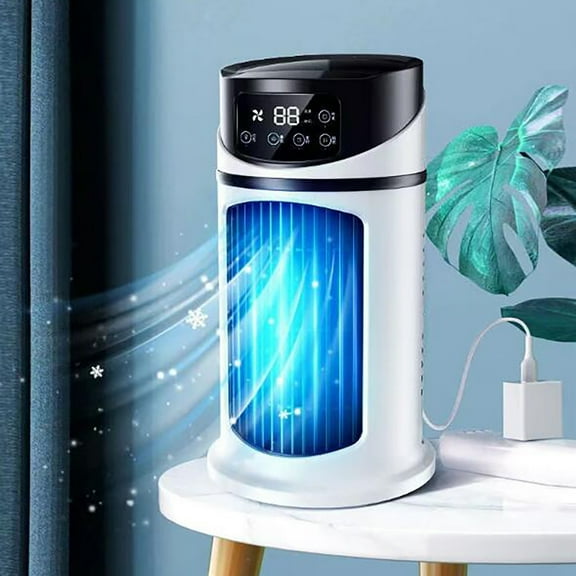 PALIFEUR Tower Fan,5.7"x9.4"Small Tower Fan for Bedroom Living Room Office,Portable Air Conditioner Tower Fan with Ice Tray, 70°Oscillating Desk Fan, 4 Speeds, 4 Modes,12Timer Bladeless Fan
