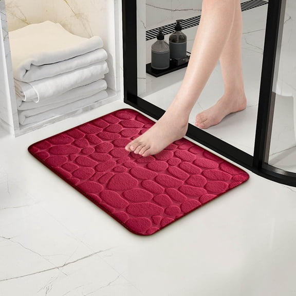 PALIFEUR Ultra Soft Bathroom Rugs, 16x24" Cobblestone Embossed Bath Mat Non-Slip Super Absorbent Carpet Durable Washable Rug Bath Mats for Bathroom Kitchen Shower Entrance, Red