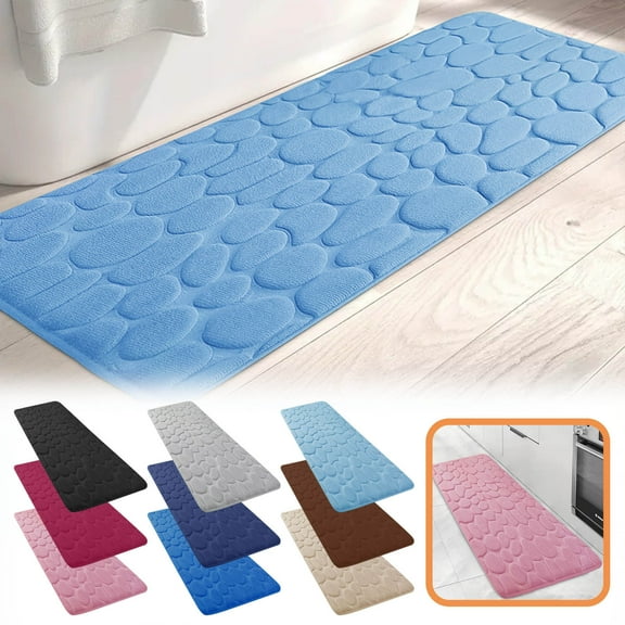 PALIFEUR Ultra Soft Bathroom Rugs, 20x47" Cobblestone Embossed Bath Mat Non-Slip Super Absorbent Carpet Durable Washable Rug Bath Mats for Bathroom Kitchen Shower Entrance, Pink