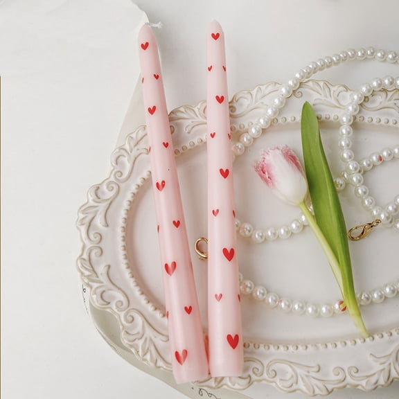 PALIFEUR Valentine's Day Taper Candles - 2 Pack Long Printed Candles for Romantic Wedding, Anniversary Dinner & Party Decor