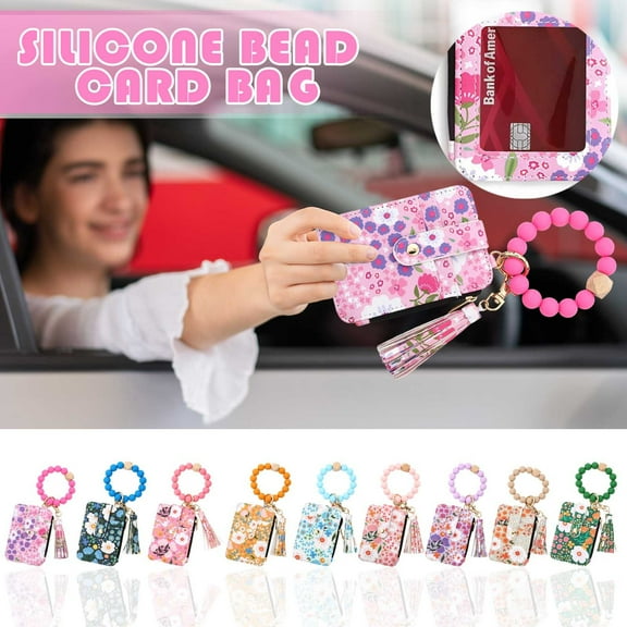 PALIFEUR Wallet Women, Wallet Keychain Wristlet for Women, Slim Credit Card Holder Wallet, Fashion Tassel Keychain Bangle Key Ring Purse for Women ( 18 Kinds of Prints Wallets)