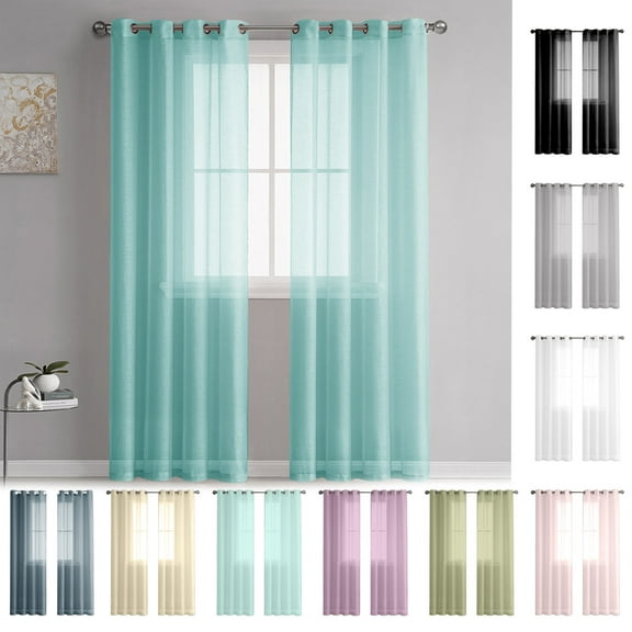 PALIFEUR White Sheer Curtains, Linen Curtains for Living Room Bedroom, Transparent Window Curtains, 98" x 39" Solid Color Curtain