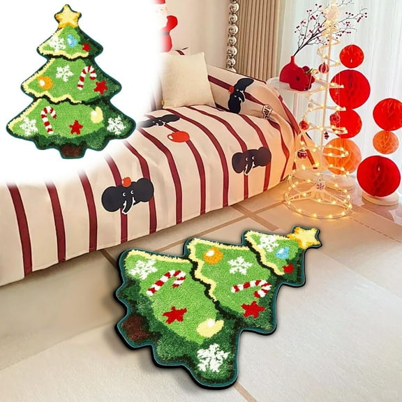PALIFEUR Xmas Tree Bathroom Rugs, 24x35" Christmas Decorations Soft Door Mat Rug Highly Absorbent Non-Slip Bath Mat, Washable Kitchen Mats for Floor Home Living Room Holiday Party Decor