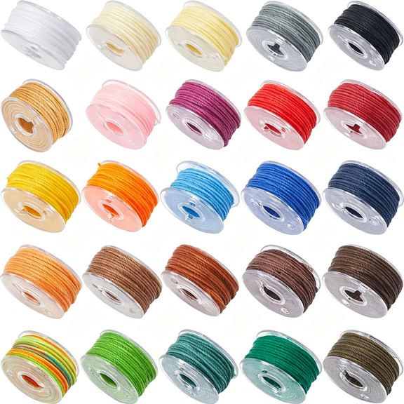 PALINO 1 Box 25 Colors 0.65Mm Wax Thread Set Waxed Polyester Cord Thread String Micro Macrame Strings Leather Friendship Beading Cords for Diy Craft Bracelets Necklaces Jewelry Making