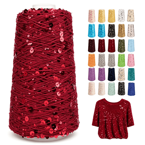 PALINO 1100Yards Sequin Cotton Yarn for Crocheting Knitting, Sparkle Crochet Thread - 100% Cotton 5-Ply with 3Mm 6Mm Sequins,Paillettes Yarn for Scarves, Shawls, Sweater Diy Crafting
