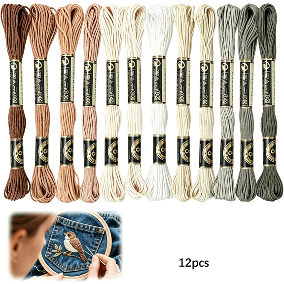 PALINO 12Pcs Embroidery Floss Set,6 Strand Brown Cross Stitch Floss for Friendship Bracelets,Light Brown Hand Embroidery Craft Diy Sewing