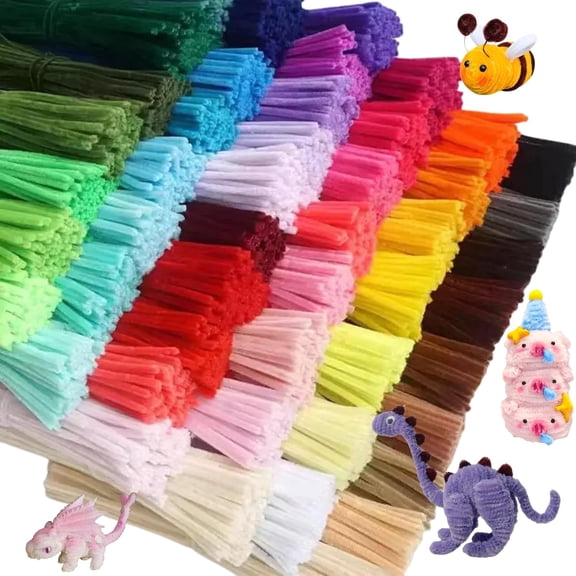 PALINO 1350 Pcs 45 Colors Thick Pipe Cleaners Craft,Multi-Colored Chenille Stems for Craft Supplies & Materials,Fuzzy Pipe Cleaners for Diy Arts Projects,Rainbow Pipe Cleaners(12"*7Mm,1350Pcs)