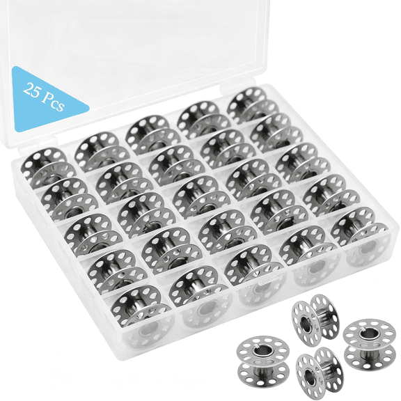 PALINO 25 Pcs Metal Bobbins for Sewing Machine with Storage Box, a Class 15 Universal Bobbins in Case Compatible with for Brother, Janome, Singer, Bernina, Toyata, Anime, Elna, Babylock