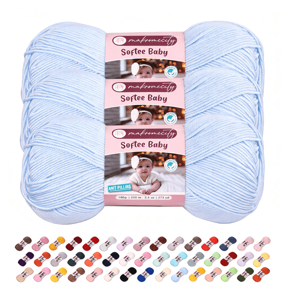 PALINO 3 Skeins of Softee Baby Yarn,%100 Premium Anti-Pilling Acrylic, 3.5 Oz, 273 Yd (100Gr/250 Mt) Each, Soft Yarn for Crocheting and Knitting (Baby Blue, 3 Skeins)