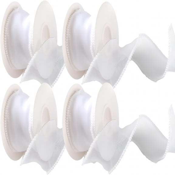 PALINO 4 Rolls 20 Yards 1.5 Inch White Ribbon with Pearls Silk Mesh Fishtail Sheer Organza Pearl Edge Bead Transparent Ribbons Trim Bulk Roll for Sewing Making Crafts Gift Wrapping Wedding Bouquet
