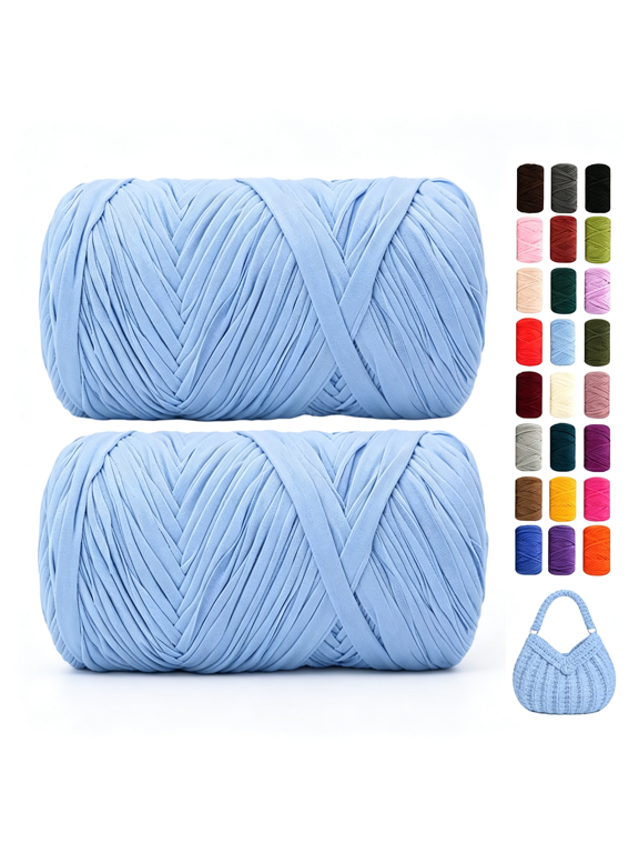 560G/240Yds T Shirt Yarn for Crocheting, Soft Elastic Fabic Tshirt Yarn for Crochet, 2 Pack Polyester Yarn for Bags/Baskets/Coaster/Rugs/Diy Crafts for Knitting