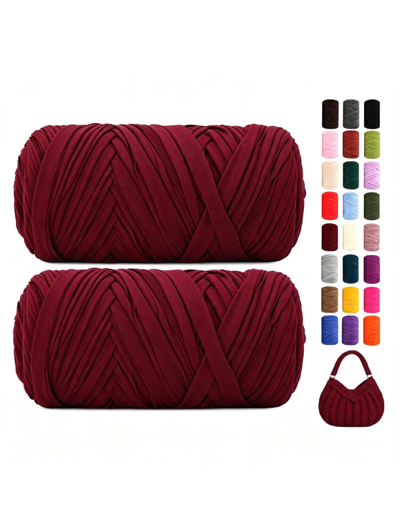 560G/240Yds T Shirt Yarn for Crocheting,Soft Elastic Fabic Tshirt Yarn for Crochet,2 Pack Polyester Yarn for Bags/Baskets/Coaster/Rugs/Diy Crafts for Knitting
