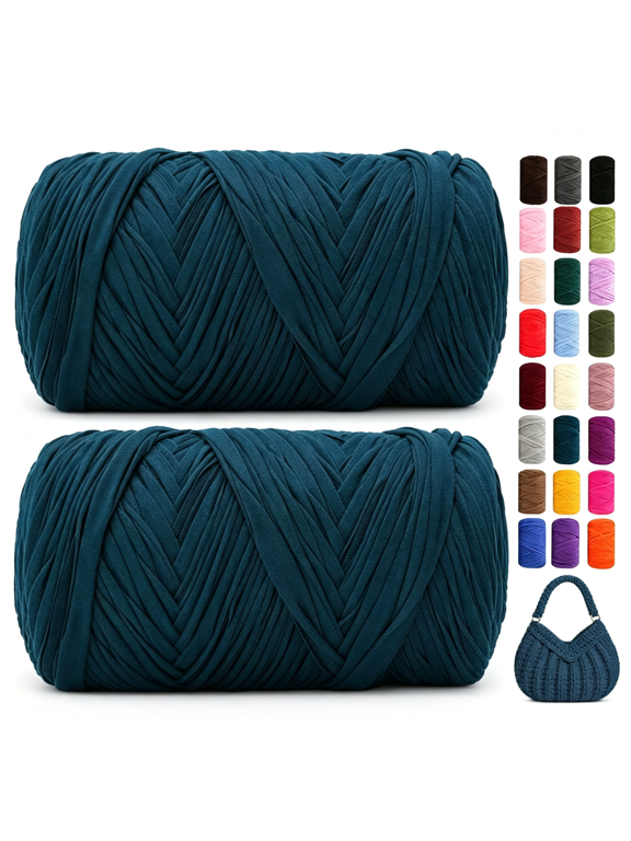 560G/240Yds T Shirt Yarn for Crocheting, Soft Elastic Fabic Tshirt Yarn for Crochet, 2 Pack Polyester Yarn for Bags/Baskets/Coaster/Rugs/Diy Crafts for Knitting