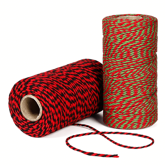 PALINO Cotton Bakers String, 2 Roll X 328 Feet 2Mm Striped Cotton Twine String for Baking, Wrapping, Packing, Arts and Crafts