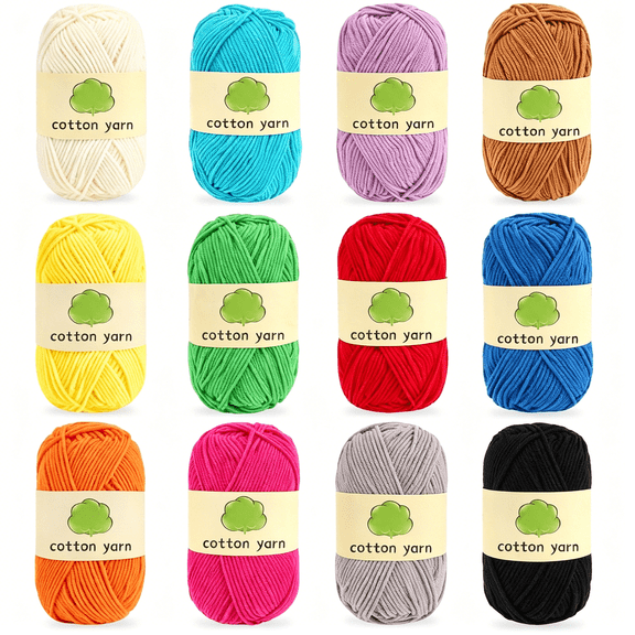 PALINO Cotton Yarn for Crocheting- 60% Cotton 40% Acrylic- 12 Pack of 50G/1.76Oz- #3 Dk Weight-142 Yds of 5Ply Baby Cotton Yarn for Summer Projects, Soft & Breathable, Gifts for Beginners