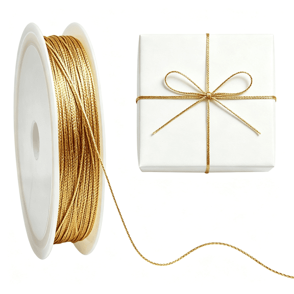 PALINO Gold Metallic Bakers String - 98 Ft Decorative Gold Wrapping String, Thin Ribbon Golden Thread String, Glitter-Gold Cord for Diy Crafting, Gift Wrapping, Christmas Decorations