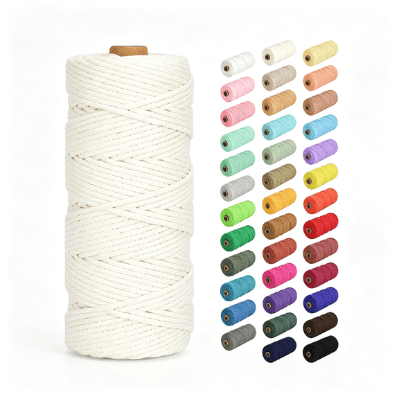 PALINO Natural Cotton Macrame Rope-3Mm X 109Yards(328Feet),4 Strands Twisted Cotton Cord for Wall Hanging,Plant Hangers,Crafts,Gift Wrapping&Wedding Decorations,Beige