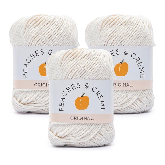 PALINO Peaches & Creme Solids 100% Cotton Yarn for Crocheting, Ecru 3 Pack | #4 Medium Worsted Weight, 120 Yards, 2.5oz/70.9g per skein