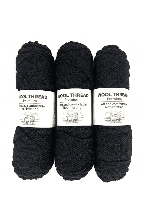 Premium Wool Blend Yarn 3 Skeins (300G Total), 85% Wool 15% Polyester, for Crocheting&Knitting, Soft Skin-Friendly, Ideal for Scarves, Hats, Blankets & Diy Crafts (22#Black)