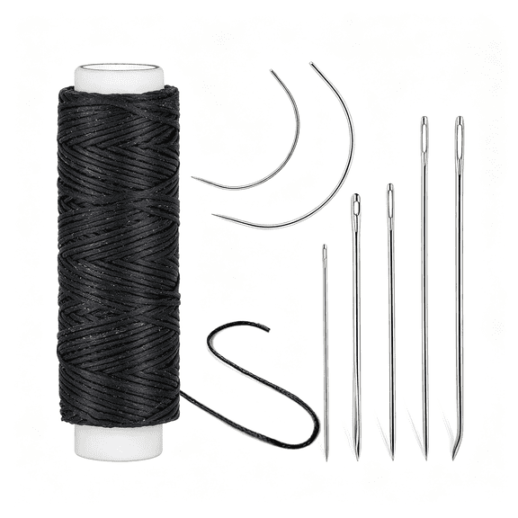 PALINO Waxed Thread,Upholstery Needle and Thread 32 Yards with 7Pcs Hand Sewing Needles for Home Upholstery Carpet Canvas Repair Leather Sewing Sewing Needles(Black)
