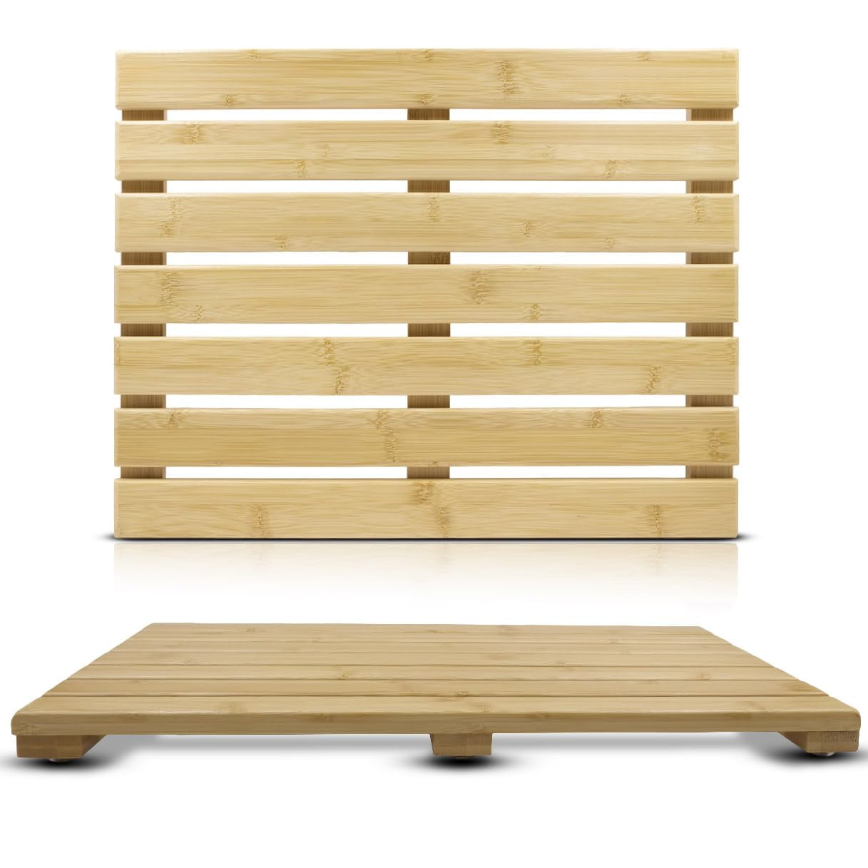 PALM NAKI Bamboo Bathmat - 100% Natural Wooden Floor Mat - Non-Slip, Sustainable, Eco-Friendly - Modern Asian Design - Perfect for Bathroom & Spa (17x13)