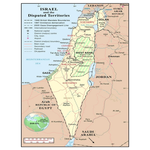 PALMETTO POSTERS Large Detailed Political And Administrative Map of Israel with Disputed Territories Laminated 24" x 31" Poster
