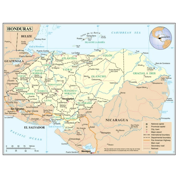 PALMETTO POSTERS Large Detailed Political and Administrative Map of Honduras 24" x 31" Poster