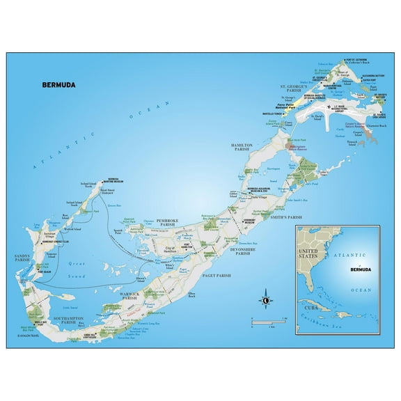 PALMETTO POSTERS Large Detailed Road Map of Bermuda 31" x 24" Poster