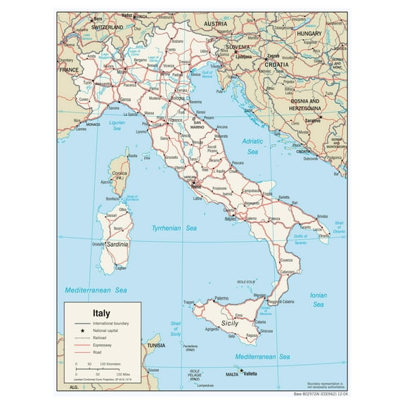 PALMETTO POSTERS Political Map of Italy with Roads and Major Cities 24" x 31 " Poster