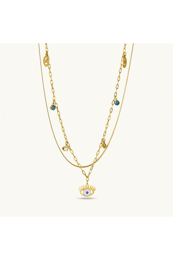 18k Gold Plated Evil-eye Cascade Necklace for Womens Waterproof & Anti-Tarnish