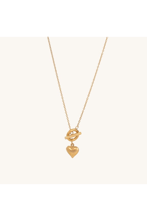 18k Gold Plated Ridge Heart T-Bar Necklace for Womens Waterproof & Anti-Tarnish