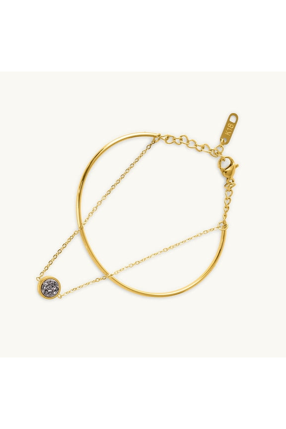 Double Layer Stone Cuff Bracelet for Womens Waterproof & Anti-Tarnish