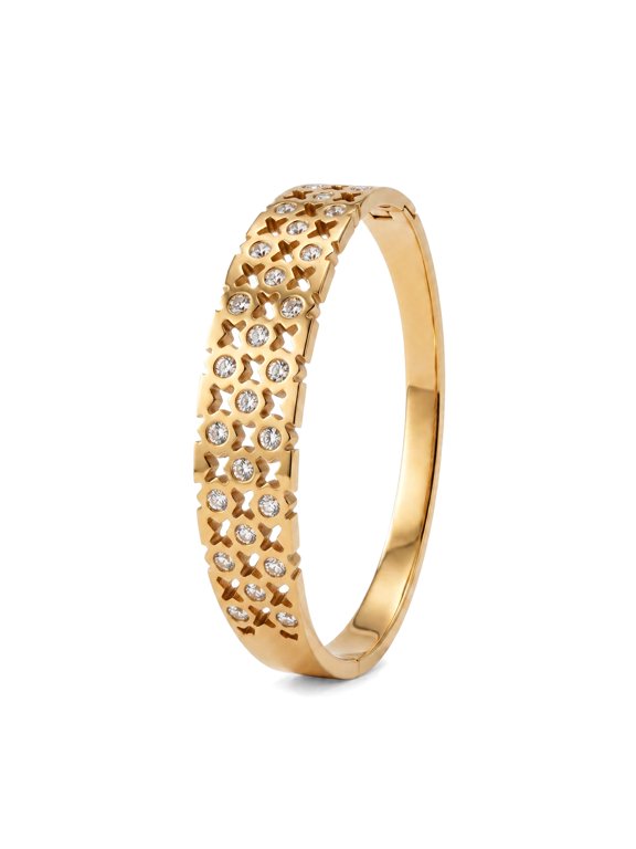 18k Gold Finish Shimmering Star Bangle Bracelet with CZ Stone for Womens Waterproof and Anti-Tarnish