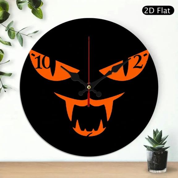 PALNKART 1pc Monster Fangs Eyes Orange Black Silhouette Theme Wall Clock Battery Operated, 10 inch Silent Non Ticking Round Wall Clock lobby, corridor, dining room, bedroom, office, classroom