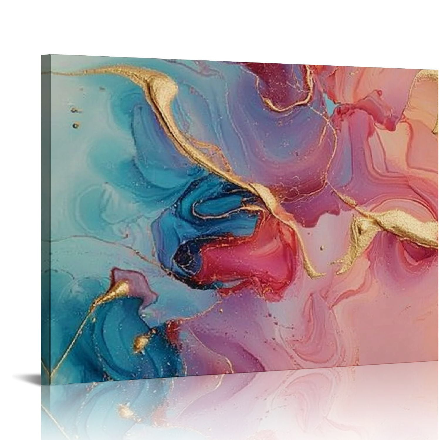 PALNKART Abstract Marble Wall Art Pink Teal and Gold Wall Decor Purple ...