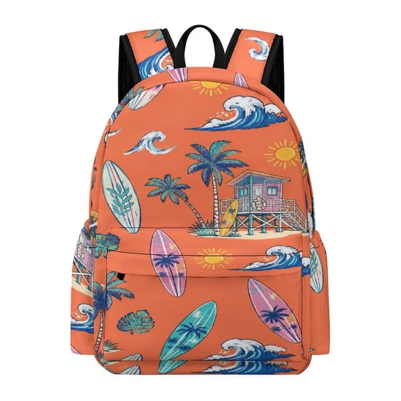 PALNKART Beach Surf Lifeguard Hut Pattern Printed Oxford Backpack, Large Capacity Laptop Backpack, Water Resistant, Travel Daypack for College Work Commuting Adults,