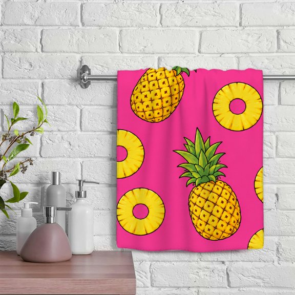 PALNKART Bright Pink Pineapple Seamless Print Soft Bath Towel, 100% Polyester Hand Towel, For Bathroom Hotel Gym Spa Funny Kitchen Towels For Kitchens Bathrooms Showers
