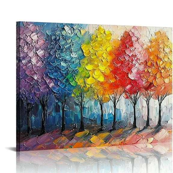 PALNKART Colorful Tree Canvas Wall Art Abstract Textured Tree Prints Fantasy Abstract Print Modern Tree Of Life Wall Art Blooming Tree Pictures Nature Tree Abstract Canvas Painting 16x12in