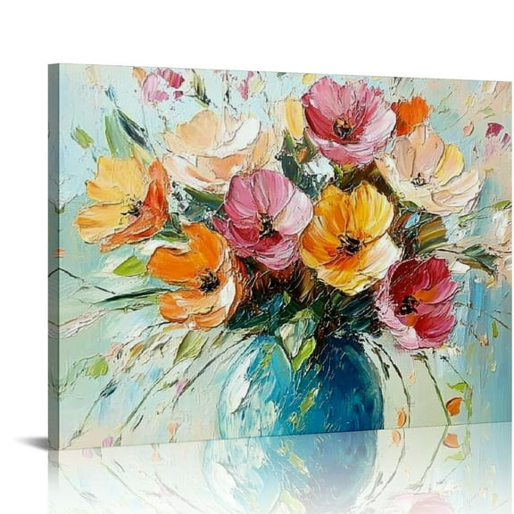 PALNKART Colorful Wildflower Wall Art Watercolor Floral Pictures for Living Room Abstract Poppy Daisy Flower Canvas Oil Painting Prints Bathroom Decor Nature Botanical Bedroom Home Decoration  20x16in