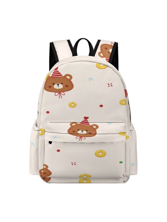 Festive Bear Coin Confetti Pattern Printed Oxford Backpack, Large Capacity Laptop Backpack, Water Resistant, Travel Daypack for College Work Commuting Adults,