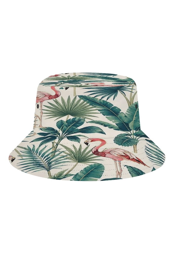 Flamingo Tropical Leaf Print Bucket Hat, Soft, Printed, Packable Fisherman Sun Hat for Beach Travel Hiking Vacation, Sun Hat for Women Men,