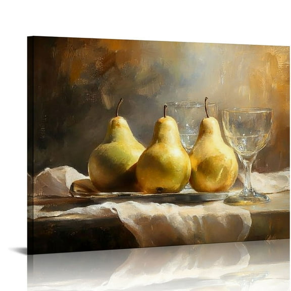 PALNKART Fruit Wall Art French Fruit Vintage Painting Abstract Pear Art Antique Fruit  Vintage Pear Picture Farmhouse Still Life Artwork Kitchen Still Life Prints Abstract Pear Art  20x16in
