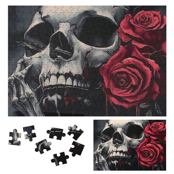 PALNKART Gothic Art Skull Roses Wooden Jigsaw Puzzle Gift 300 PCS
