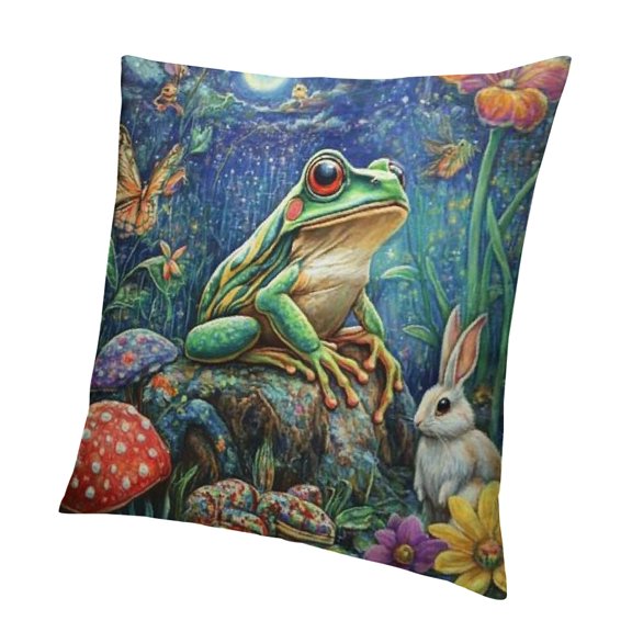 PALNKART Green Frog Throw Pillow Covers Sofa Couch Bed Chair Decorative Pillow Case Pillowcase Cute Mushroom Decor Animal Rabbit Cushion Case Galaxy Outdoor Pillows Covers 18x18in