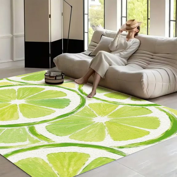PALNKART Lime Slice Brush Pattern   soft anti slip carpet    Washable Area Rug for Living Room, Non Slip Large Decor Carpet for Bedroom Dining Office