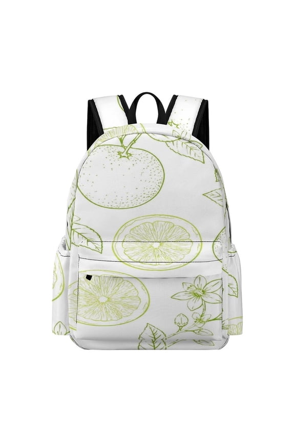 Line Art Citrus Flower Pattern Printed Oxford Backpack, Large Capacity Laptop Backpack, Water Resistant, Travel Daypack for College Work Commuting Adults,