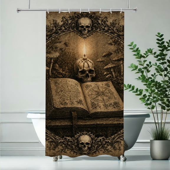 PALNKART Occult Book Mushroom  Decor with Hooks Waterproof Shower Curtain .