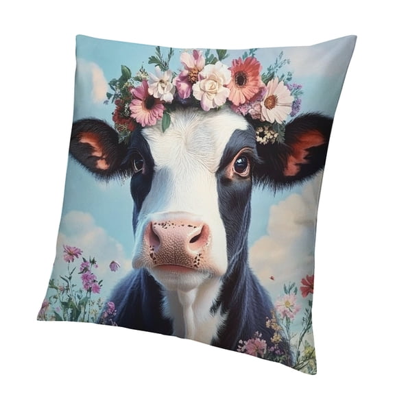 PALNKART Personalized Cute Cow Pillow - Floral Cow Gift for Women - Gift for Cow Lover - Farm Animal Gift for Lovers - Cow Gifts On Birthday Christmas Pillow with Insert Home Sofa Decor 12x12in